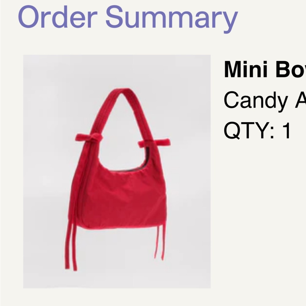Sold out Sandy Liang mini bow baggu bag in candy apple!